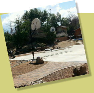 Gathering space, basketball court, paver walkways