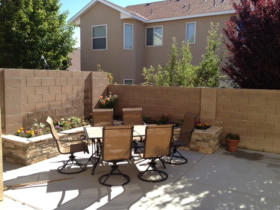 Patio, Planters, patio table and chairs